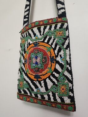 Vintage Fully Beaded Crossbody Bag Geometric Boho Purse Festival Summer Resort